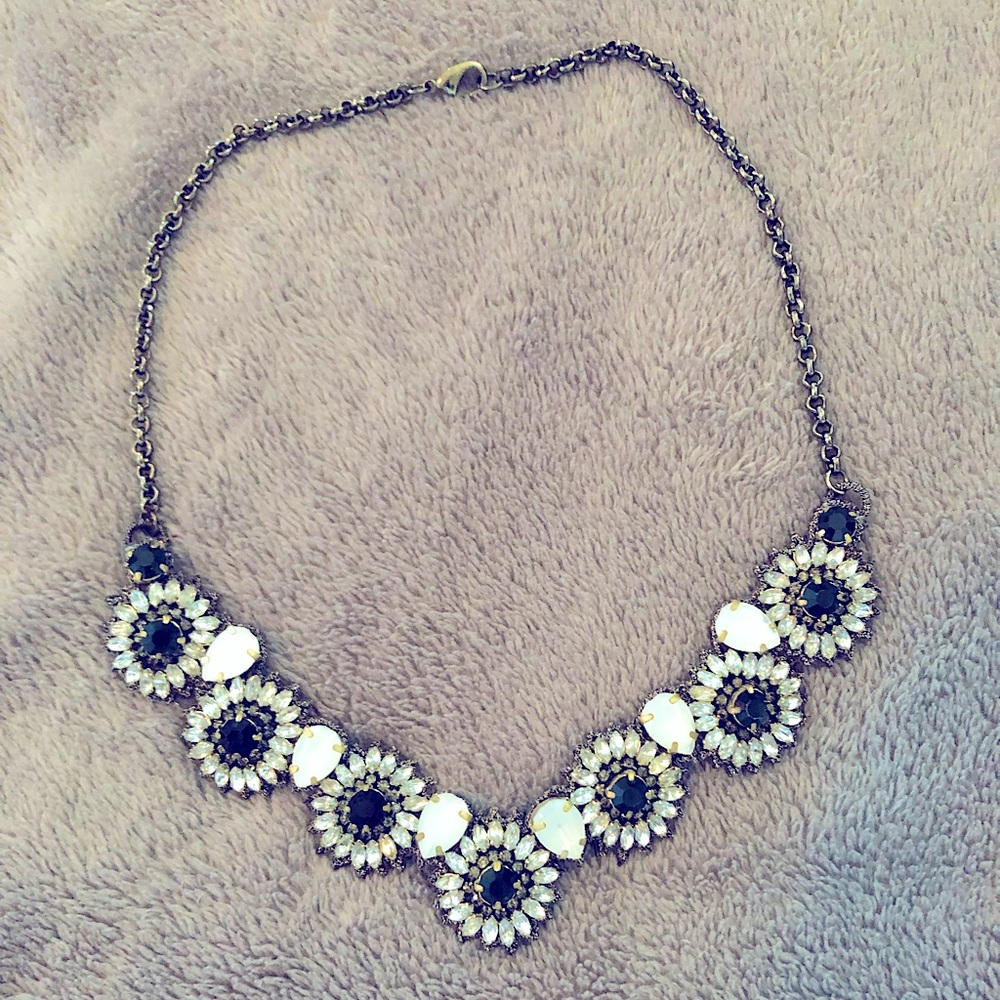 LOFT necklace navy black + faux diamond detail